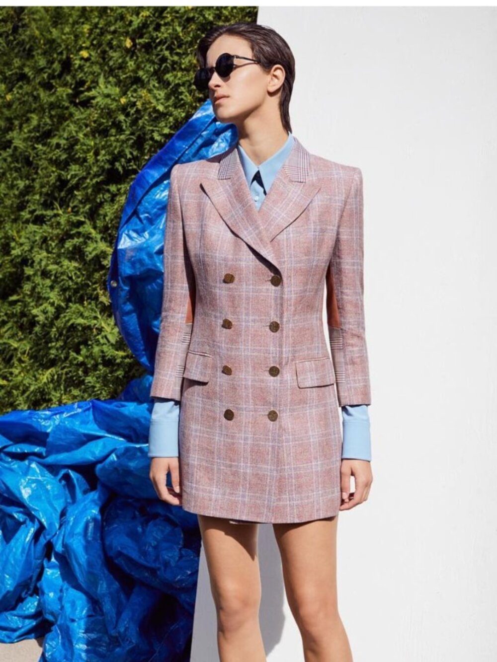 LANDSCAPE Nude Pink Plaid Longline Blazer 2